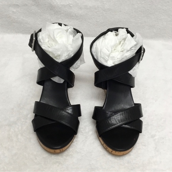 Cole Haan Women’s Jillian Wedge Black Platform Leather Sandals Size 7B - Picture 1 of 6